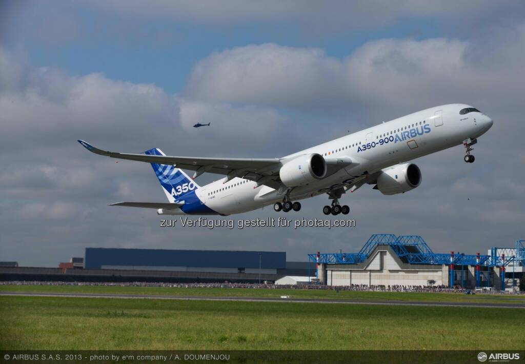 Der mit Spannung erwartete Erstflug des Airbus A350 XWB ist erfolgreich durchgeführt worden. Mit an Bord waren verschiedene Hightech-Komponenten der FACC AG (c) Airbus/FACC-Aussendung (17.06.2013) 