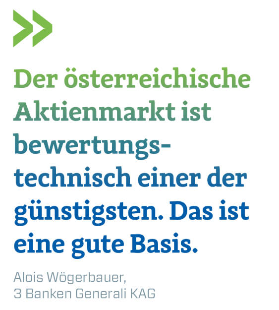 Der österreichische Aktienmarkt ist bewertungstechnisch einer der günstigsten. Das ist eine gute Basis.
Alois Wögerbauer, 3 Banken Generali KAG   (13.10.2018) 