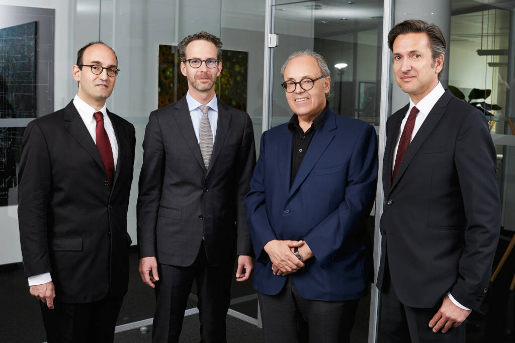 Warimpex-Management: v.li. Alexander Jurkowitsch, Daniel Folian, Franz Jurkowitsch, Florian Petrowsky; Credit: Warimpex, © Aussender (30.11.2018) 