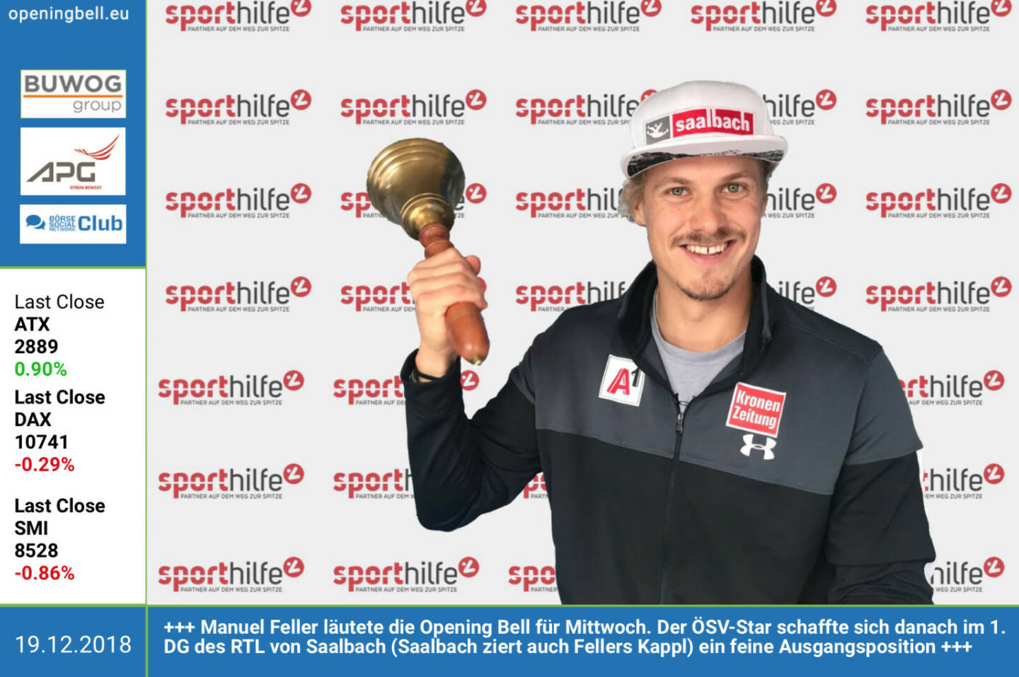 19.12.: Manuel Feller läutete die Opening Bell für Mittwoch. Der ÖSV-Star schaffte sich danach im 1. DG des RTL von Saalbach (Saalbach ziert auch Fellers Kappl) ein feine Ausgangsposition http://www.oesv.at https://www.facebook.com/search/top/?q=sportsblogged http://www.runplugged.com