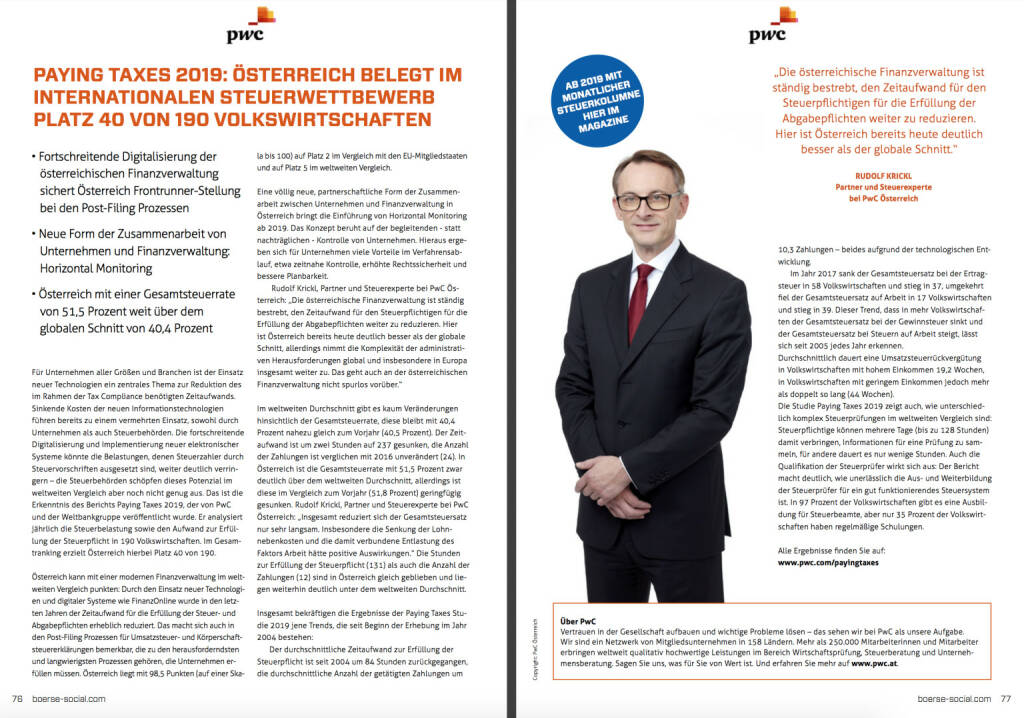 Rudolf Krickl, PwC, im Börse Social Magazine #24, Dezember 2018 (15.01.2019) 