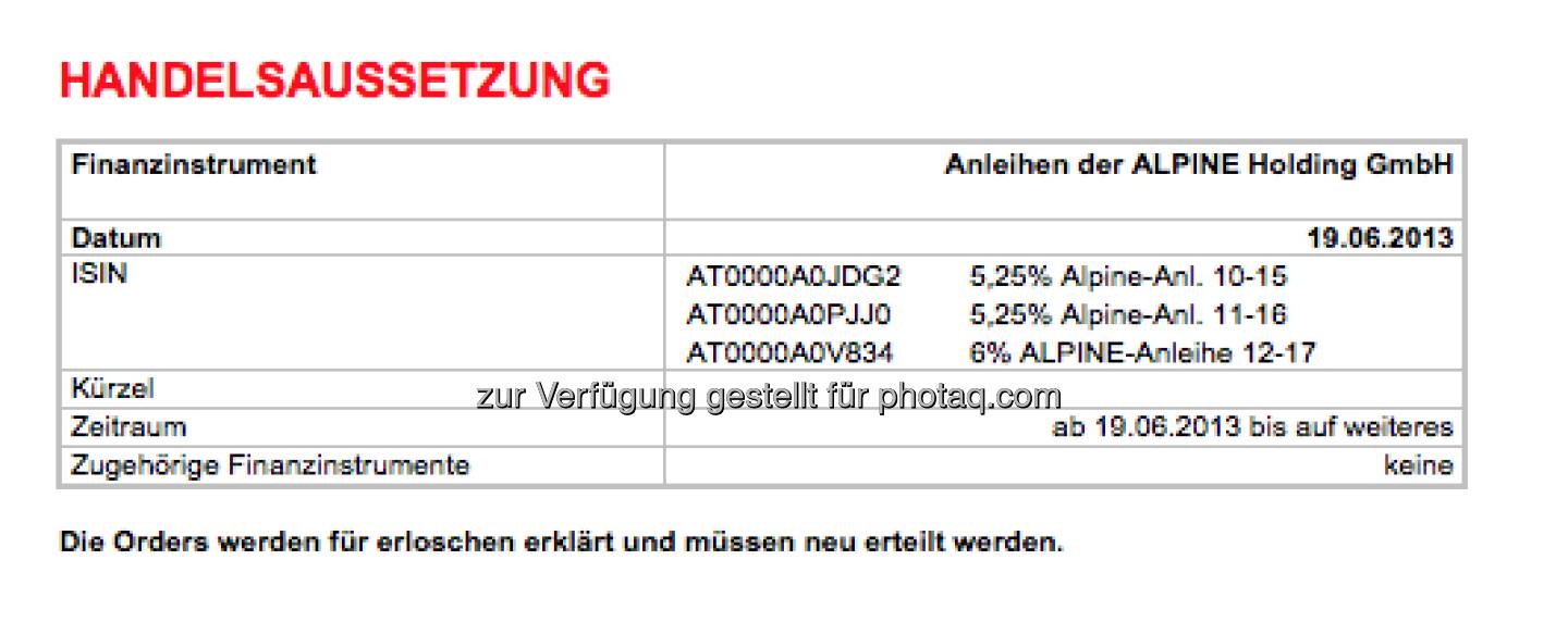 Alpine-Anleihen vom Handel ausgesetzt