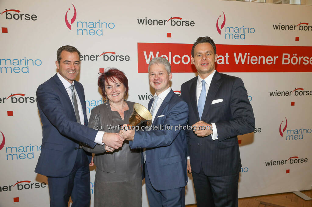 Pascal Schmidt, Eva Prieschl-Grassauer, Andreas Grassauer (Marinomed), Christoph Boschan (Wiener Börse), © Wiener Börse AG/APA-Fotoservice/Hörmandinger Fotograf/in: Martin Hörmandinger bzw. Richard Tanzer (01.02.2019) 