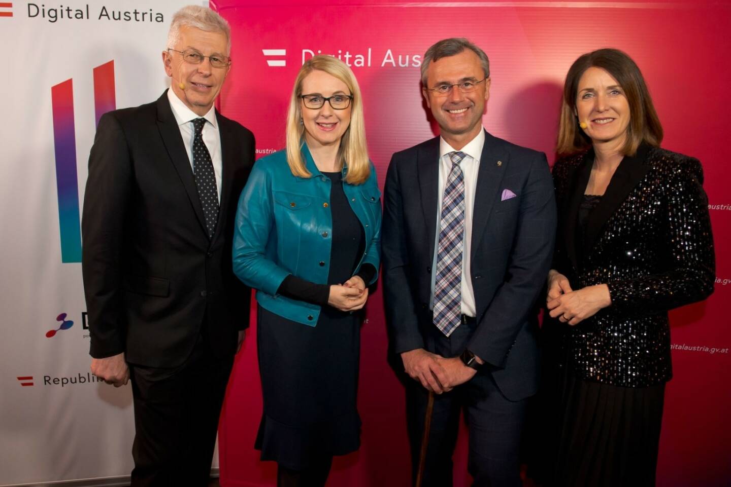 DIGITAL AUSTRIA KICK-OFF-EVENT: V.L.N.R.: KLAUS PSEINER, GESCHÄFTSFÜHRER FFG; BM MARGARETE SCHRAMBÖCK; BM NORBERT HODER; HENRIETTA EGERTH, GESCHÄFTSFÜHRERIN FFG; Copyright: DIA / Helga Auer