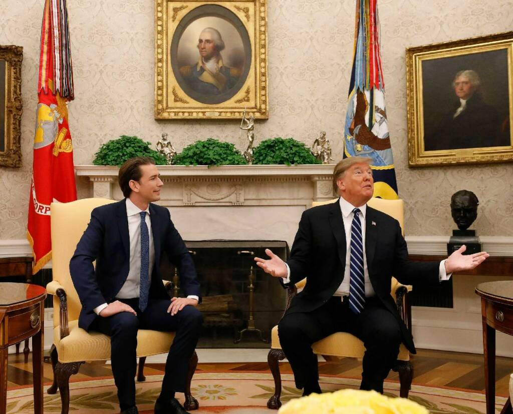 Am 20. Februar 2019 traf Bundeskanzler Sebastian Kurz (l.) im Rahmen seiner Washington Reise den Amerikanischen Präsident Donald Trump (r.). FotografIn: Dragan Tatic, Quelle: BKA (21.02.2019) 