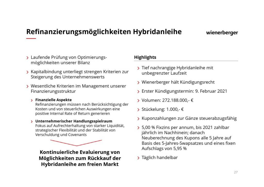 Wienerberger - Refinanzierungsmöglichkeiten Hybridanleihe (08.03.2019) 