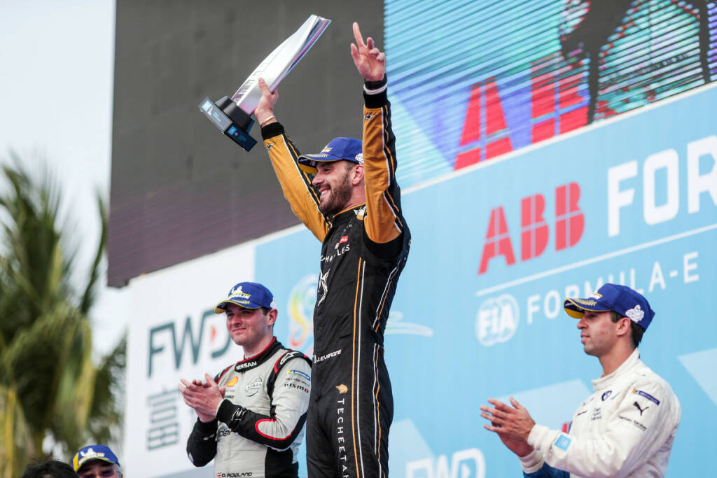 voestalpine AG: voestalpine FORMEL E RACE ALERT: Vergne gewinnt Sanya E-Prixm 2nd Place Driver Oliver Rowland (GBR), Winner Jean-Eric Vergne (FRA) and 3rd Place driver António Félix da Costa (POR). 23rd March 2019. ABB FIA Formula E Championship, Sanya E-Prix (CHN), ABB FIA Formula E Championship. Credit: Alastair Staley / LAT Images, © Aussendung (25.03.2019) 