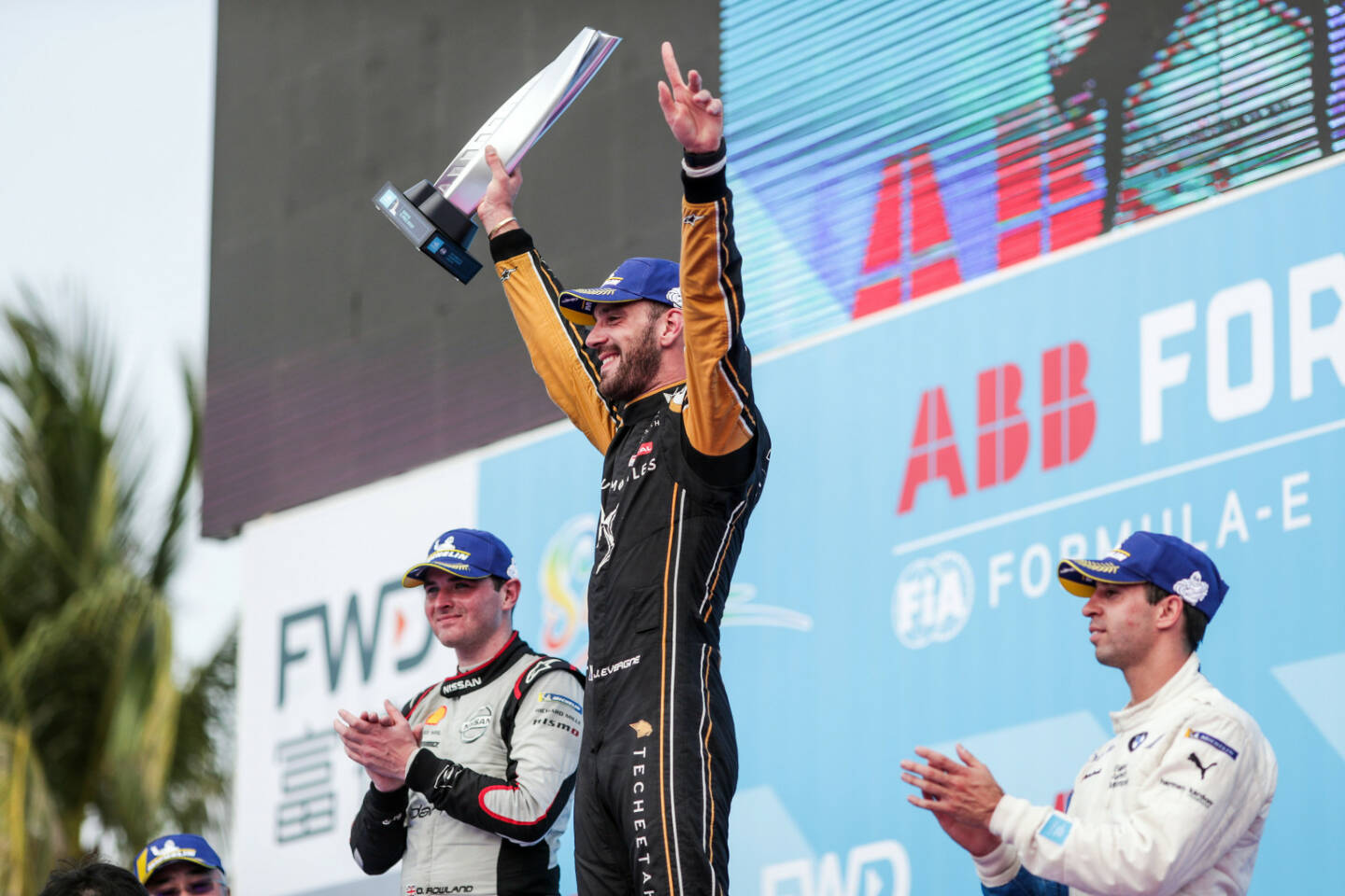 voestalpine AG: voestalpine FORMEL E RACE ALERT: Vergne gewinnt Sanya E-Prixm 2nd Place Driver Oliver Rowland (GBR), Winner Jean-Eric Vergne (FRA) and 3rd Place driver António Félix da Costa (POR). 23rd March 2019. ABB FIA Formula E Championship, Sanya E-Prix (CHN), ABB FIA Formula E Championship. Credit: Alastair Staley / LAT Images