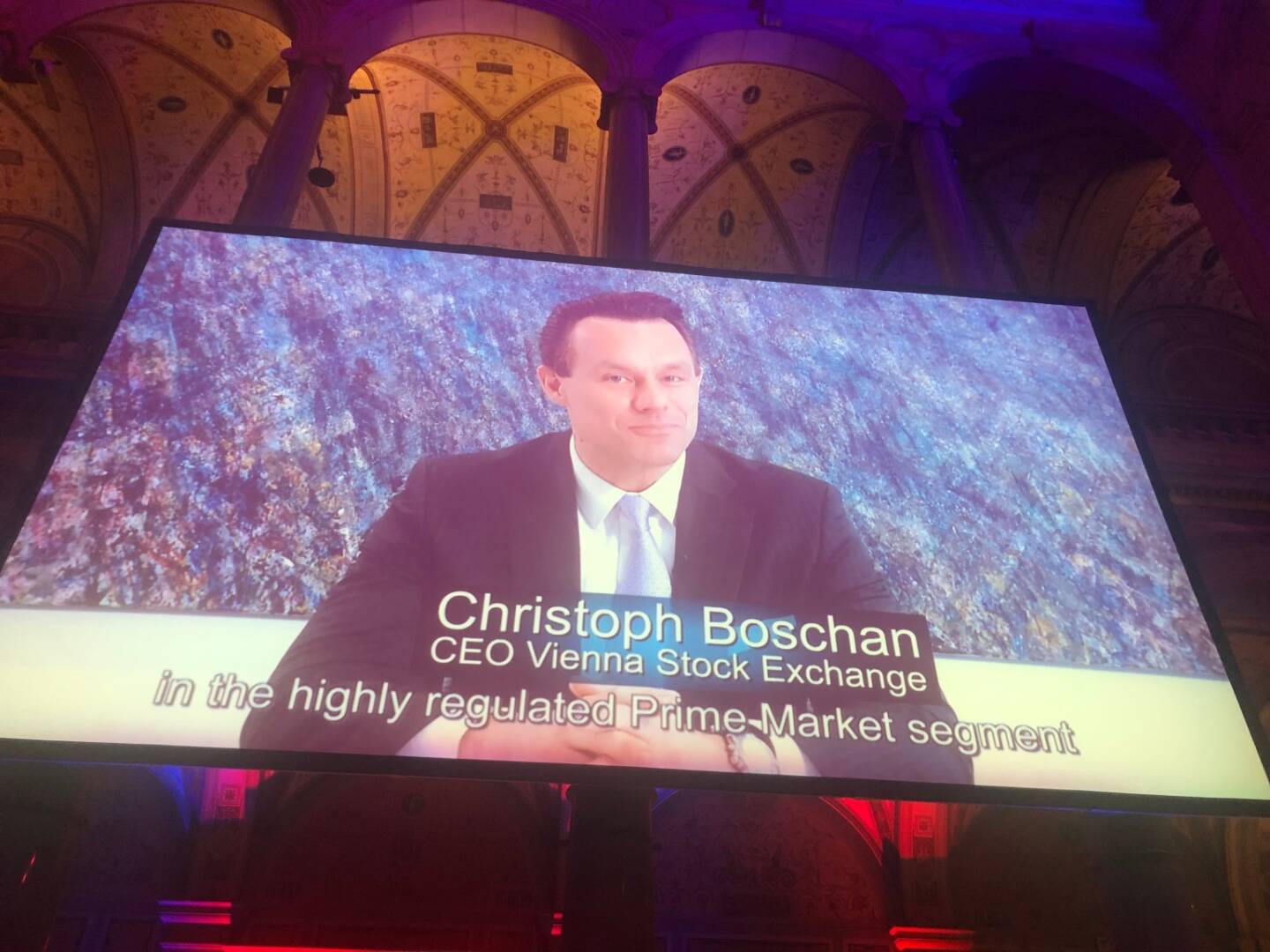 60 Jahre Warimpex, Feier im MAK - Auch Wiener B&ouml;rse-CEO Christoph Boschan war via Video-Statement dabei