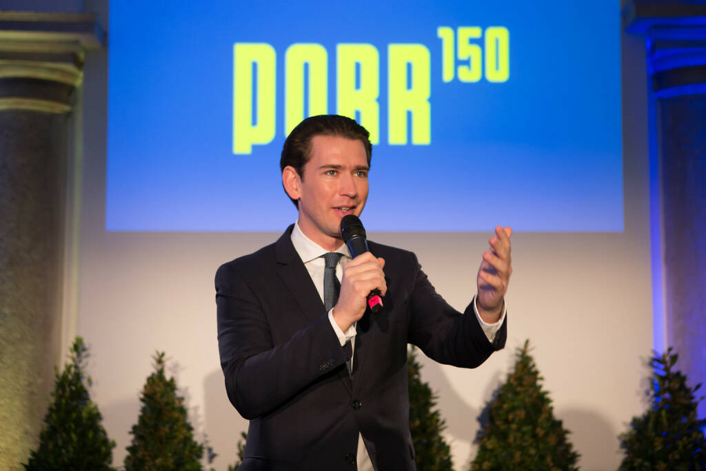 Bundeskanzler Sebastian Kurz beim Porr-Fest in der Wiener Börse, Credit: APA-Fotoservice (08.04.2019) 