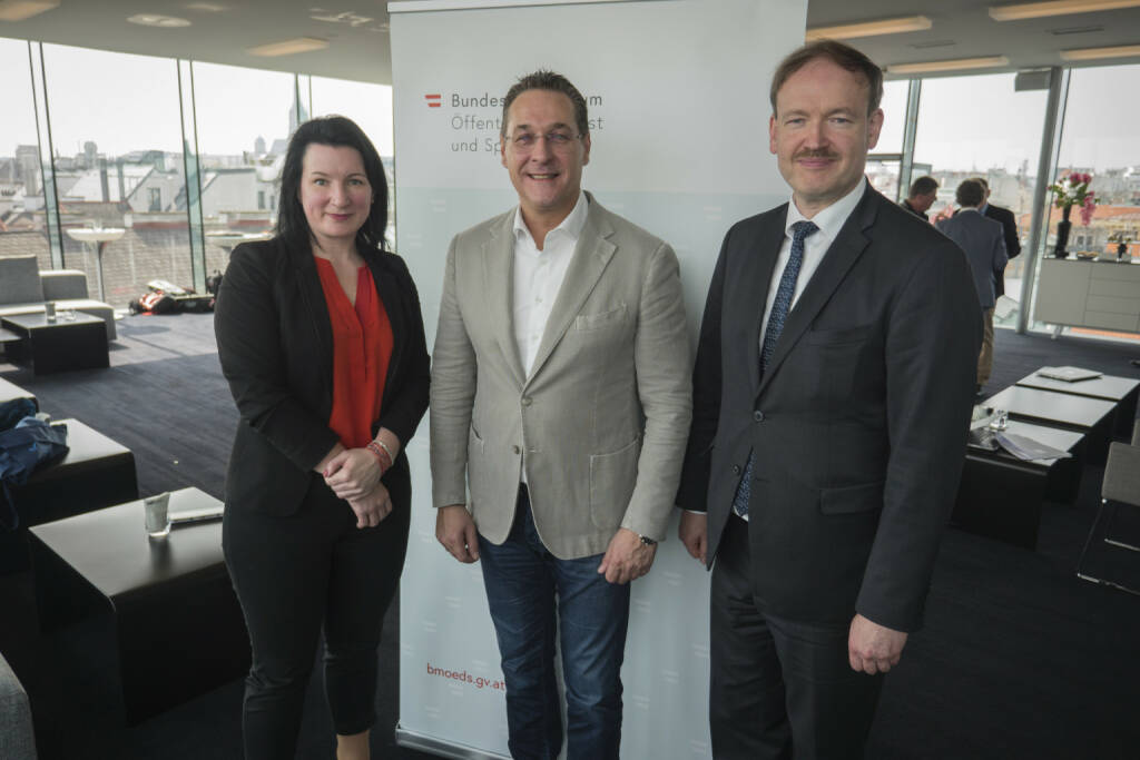 Bundesministerium für öffentlichen Dienst und Sport: Sportminister Strache: Der Wirtschaftsfaktor Sport ist um ein vielfaches größer als vermutet; Dr. Anna Kleissner, Leiterin der Arbeitsgruppe Sport & Gesellschaft der Sport Strategie Austria und stv. GF SportEconAustria Sportminister Heinz-Christian Strache Dr. Christian Helmenstein, GF SportEconAustria; Fotocredit: BMÖDS/Sassmann, © Aussendung (09.04.2019) 