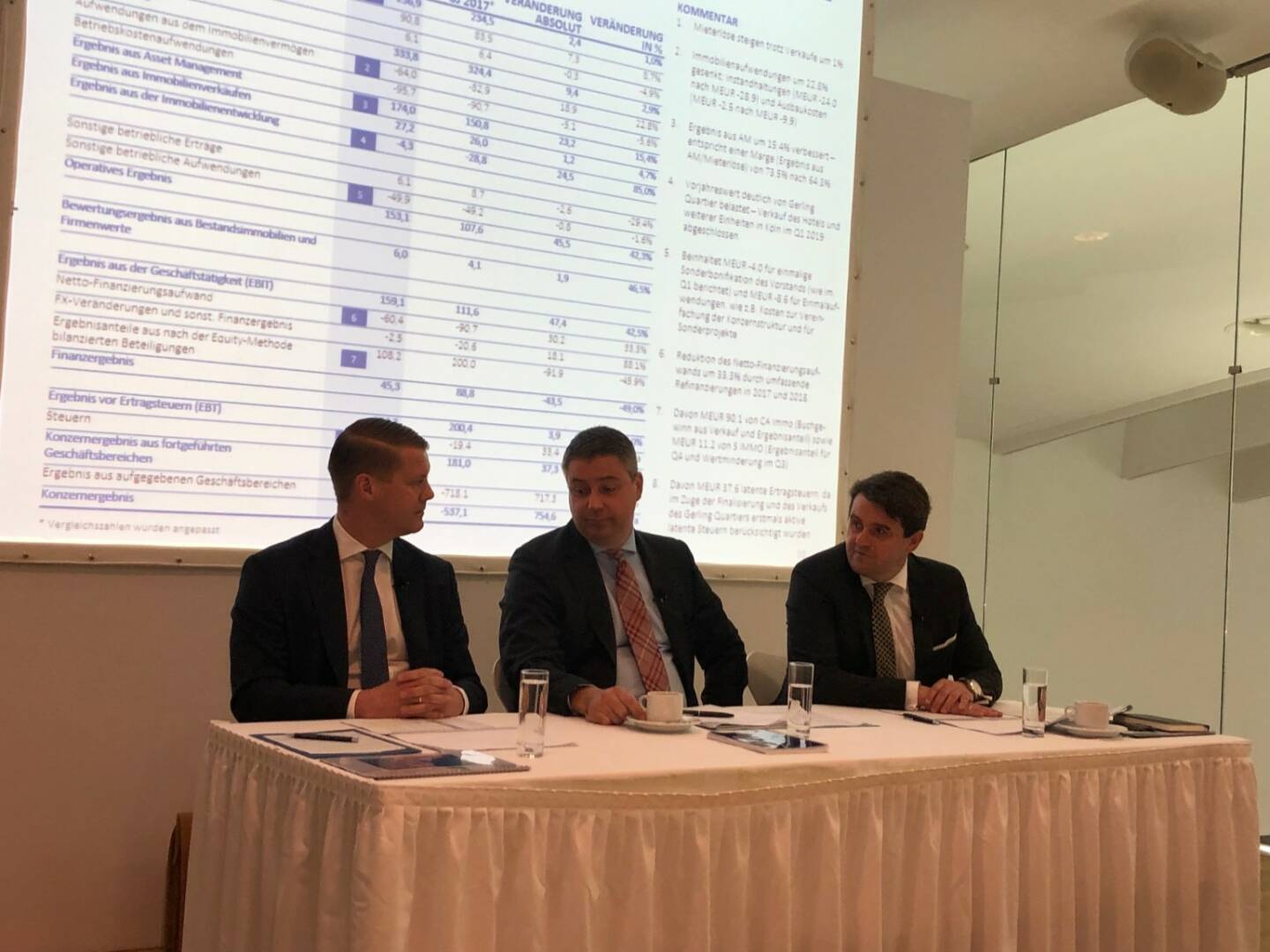Immofinanz-Bilanzpressekonferenz 2018 am 11.4. 2019: v.li: Stefan Schönauer (CFO), Oliver Schumy (CEO), Dietmar Reindl (COO)