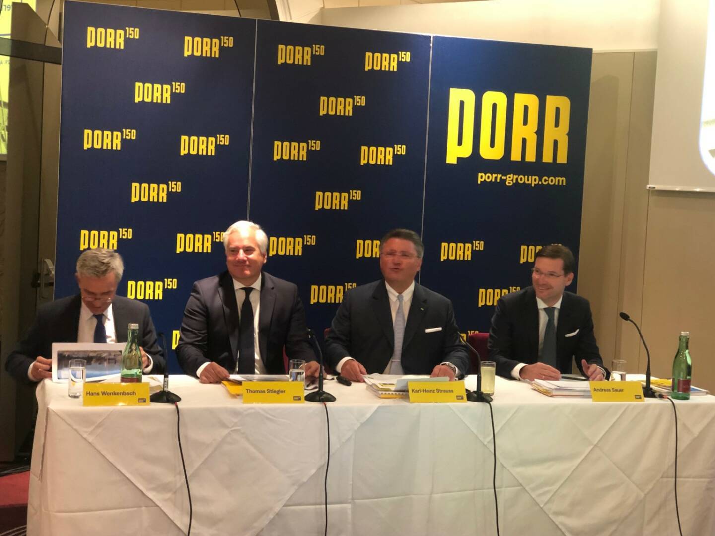 Porr Bilanz-PK 29.4.2018:  Hans Wenkenbach, COO, Thomas Stiegler, COO | Karl-Heinz Strauss, CEO | Andreas Sauer, CFO