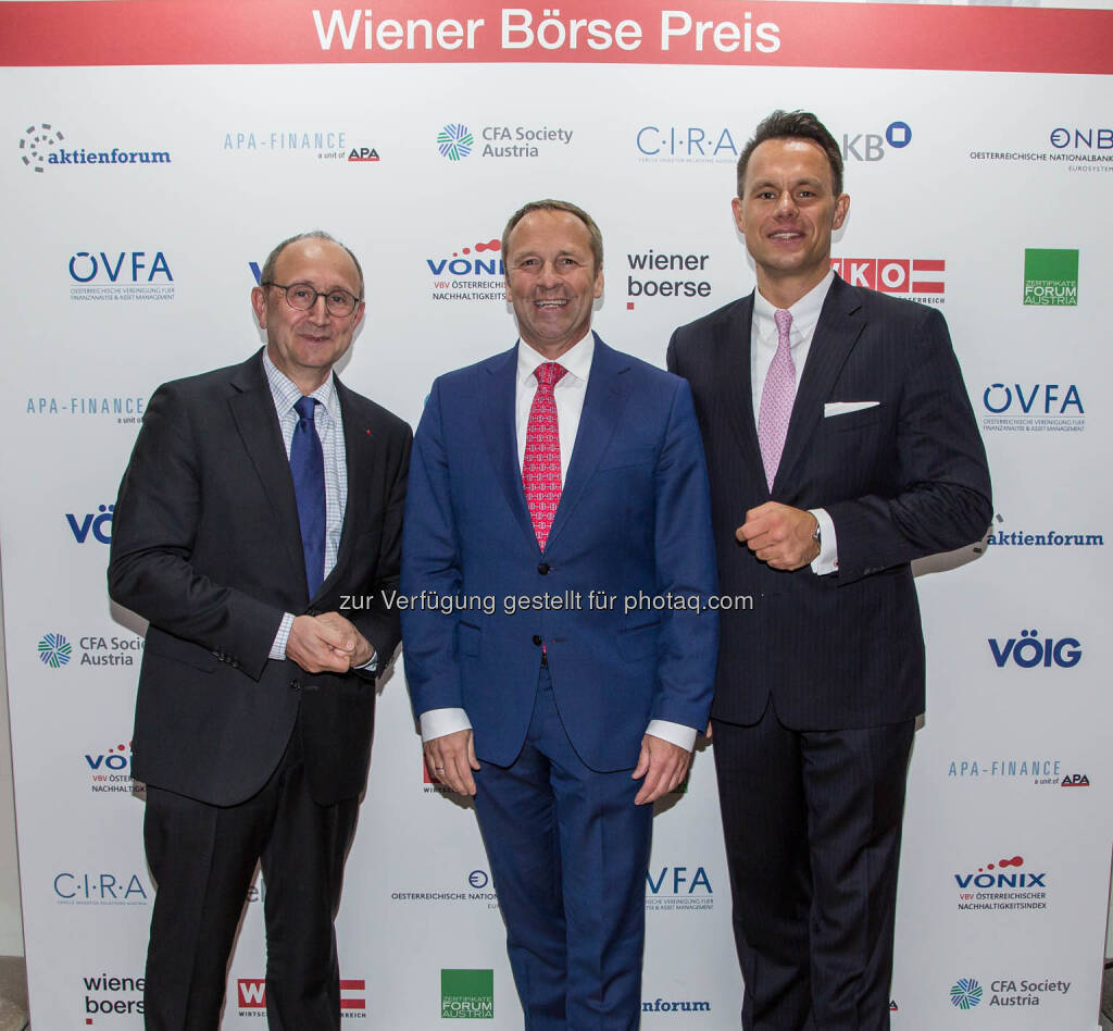 Ludwig Nießen (Wiener Börse), Frank Weingarts (UniCredit onemarkets), Christoph Boschan (Wiener Börse), © Wiener Börse AG/APA-Fotoservice (24.05.2019) 