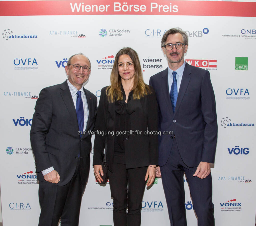 Ludwig Nießen (Wiener Börse), Christine Petzwinkler, Josef Chladek (beide Börse Social), © Wiener Börse AG/APA-Fotoservice (24.05.2019) 