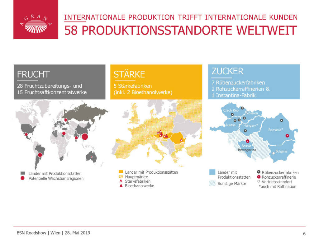 Agrana - 58 PRODUKTIONSSTANDORTE WELTWEIT (29.05.2019) 