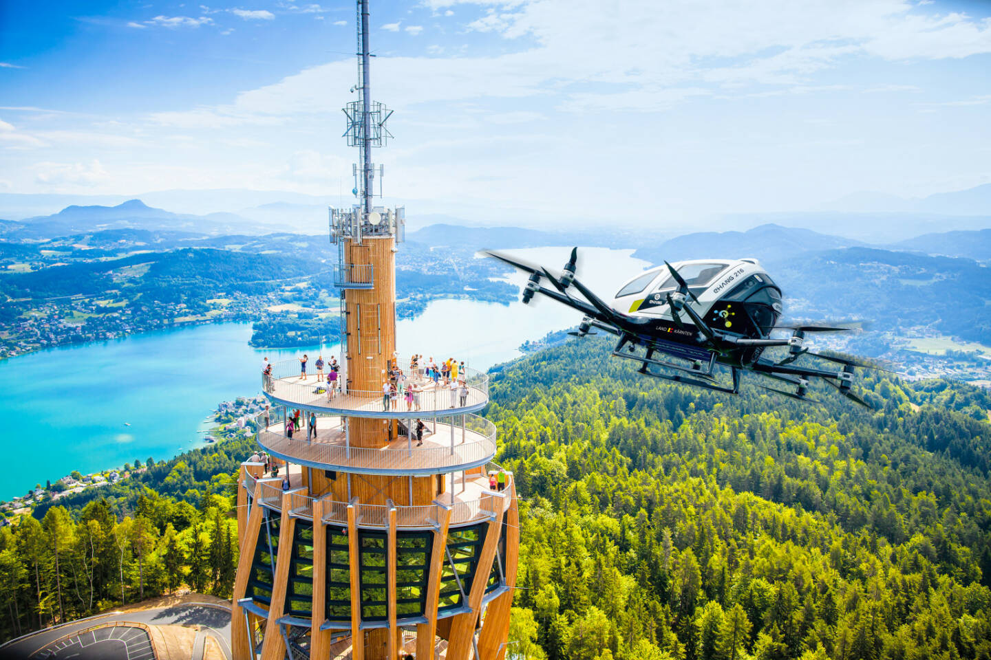 Smart Urban Region Austria Alps Adriatic (SURAAA): Kärnten startet Pilotprojekt für autonome Flugtaxis, bald sollen Lufttaxi über den Wörthersee zum Pyramidenkogel fliegen; Fotocredit: SURAAA, kk