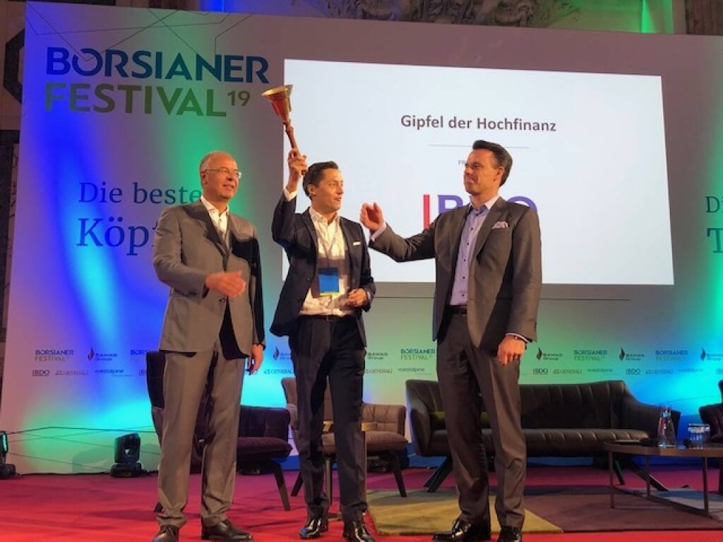 Eröffnung des Börsianer Festivals mit Wienerberger-Chef Heimo Scheuch, Börsianer Dominik Hojas, Börse-CEO Christoph Boschan (25.09.2019) 