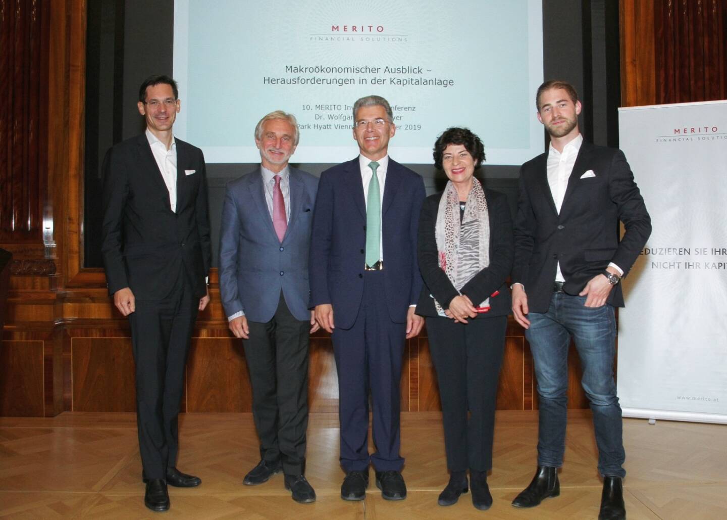 10. Merito Investmentkonferenz in Wien: v.l.n.r.: Georg Kopetz, Aurel Schubert, Wolfgang Habermayer, Petra Grimm, Alexander Weber; Credit:  Willibald Haslinger