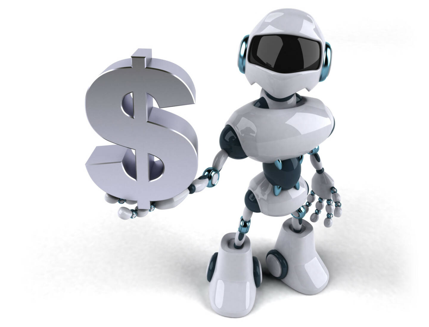 Roboter, weiß, Dollar - https://de.depositphotos.com/125958752/stock-photo-robot-holding-dollar.html
