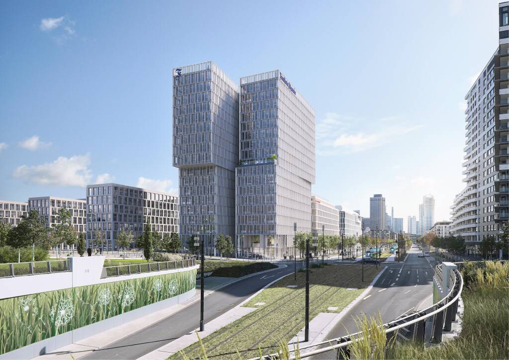 UBM Development entwickelt den FAZ-Tower im Frankfurter Europaviertel. Das architektonisch eindrucksvolle Großprojekt wird neues Headquarter der Frankfurter Allgemeinen Zeitung (FAZ) und umfasst auch ein 350 Zimmer-Hotel. Credit: bloomimages (17.02.2020) 