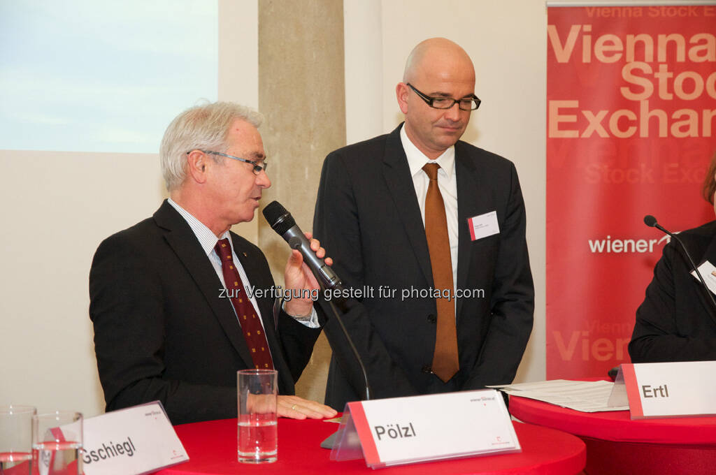 Georg Pölzl (Post AG), Peter Ertl (KPMG), © Wiener Börse, Claus Beischlager (15.12.2012) 