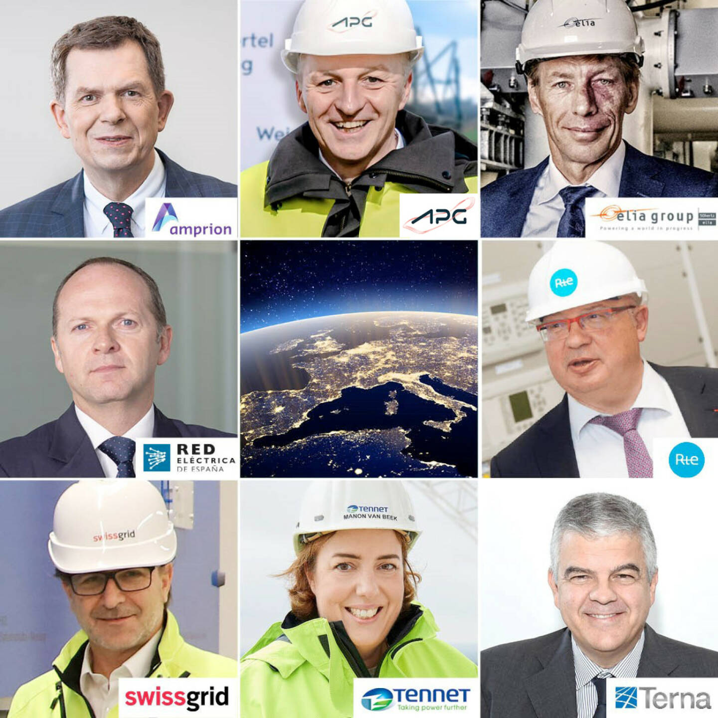 Austrian Power Grid AG: Power Transmission System Operators are working full Speed across borders, im Bild: François BROTTES, Chairman RTE Gerhard CHRISTINER, Board Member APG Luigi FERRARIS, CEO and General Manager Terna Roberto GARCIA, Chief Executive Officer REE Klaus KLEINEKORTE, Chief Technical Officer AMPRION Chris PEETERS, Chairman/CEO ELIA Group Manon van BEEK, Chair of the Executive Board and CEO TENNET Yves ZUMWALD, member of the Executive Board SWISSGRID Fotocredit: Energy Group Nizza