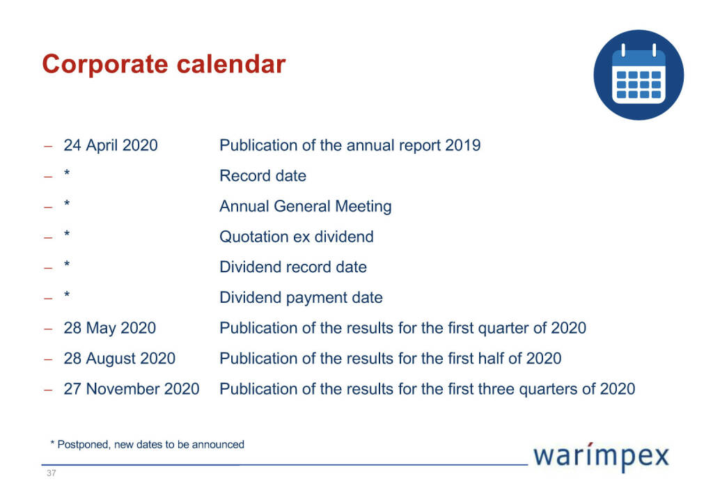 Warimpex - Corporate calendar (26.04.2020) 