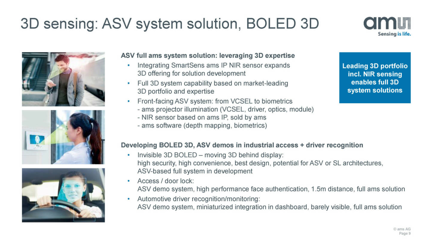 ams - 3D sensing: ASV system solution, BOLED 3D