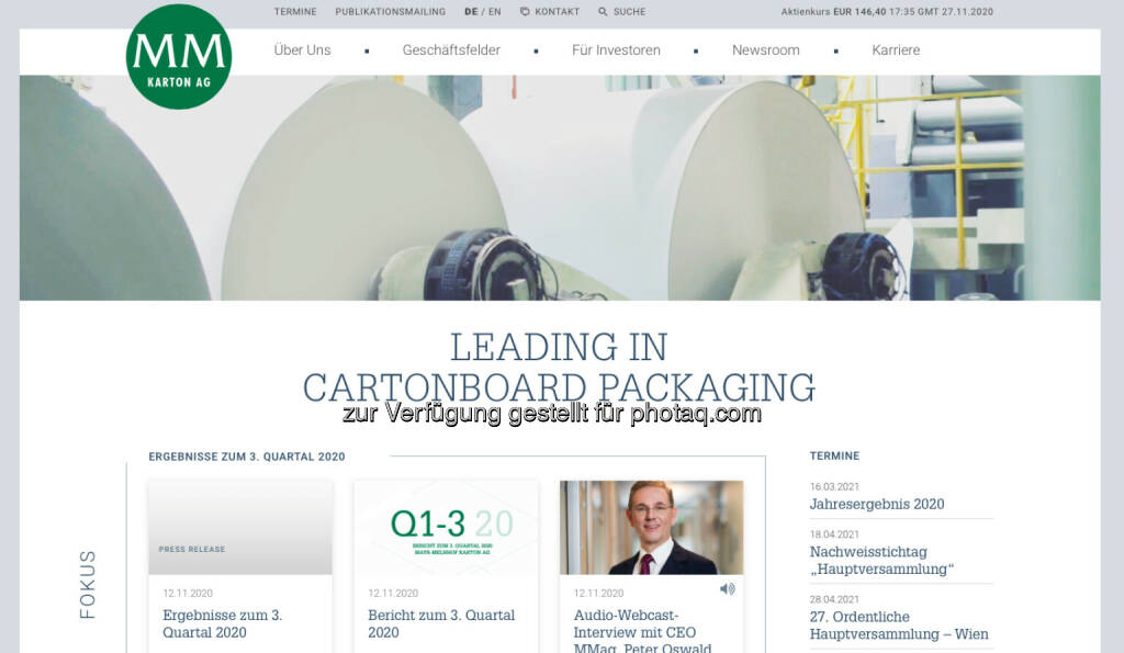 Mayr-Melnhof (Bild: Screenshot Homepage Mayr-Melnhof November 2020) (28.11.2020) 