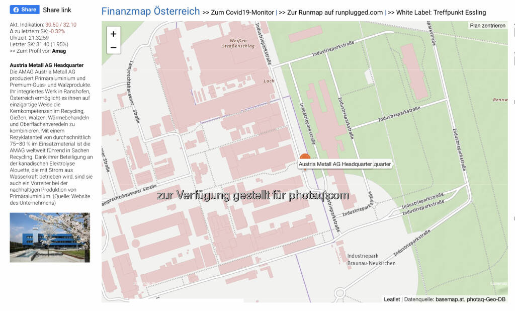 Ort des Tages: Amag Headquarter auf http://www.boerse-social.com/finanzmap (12.02.2021) 