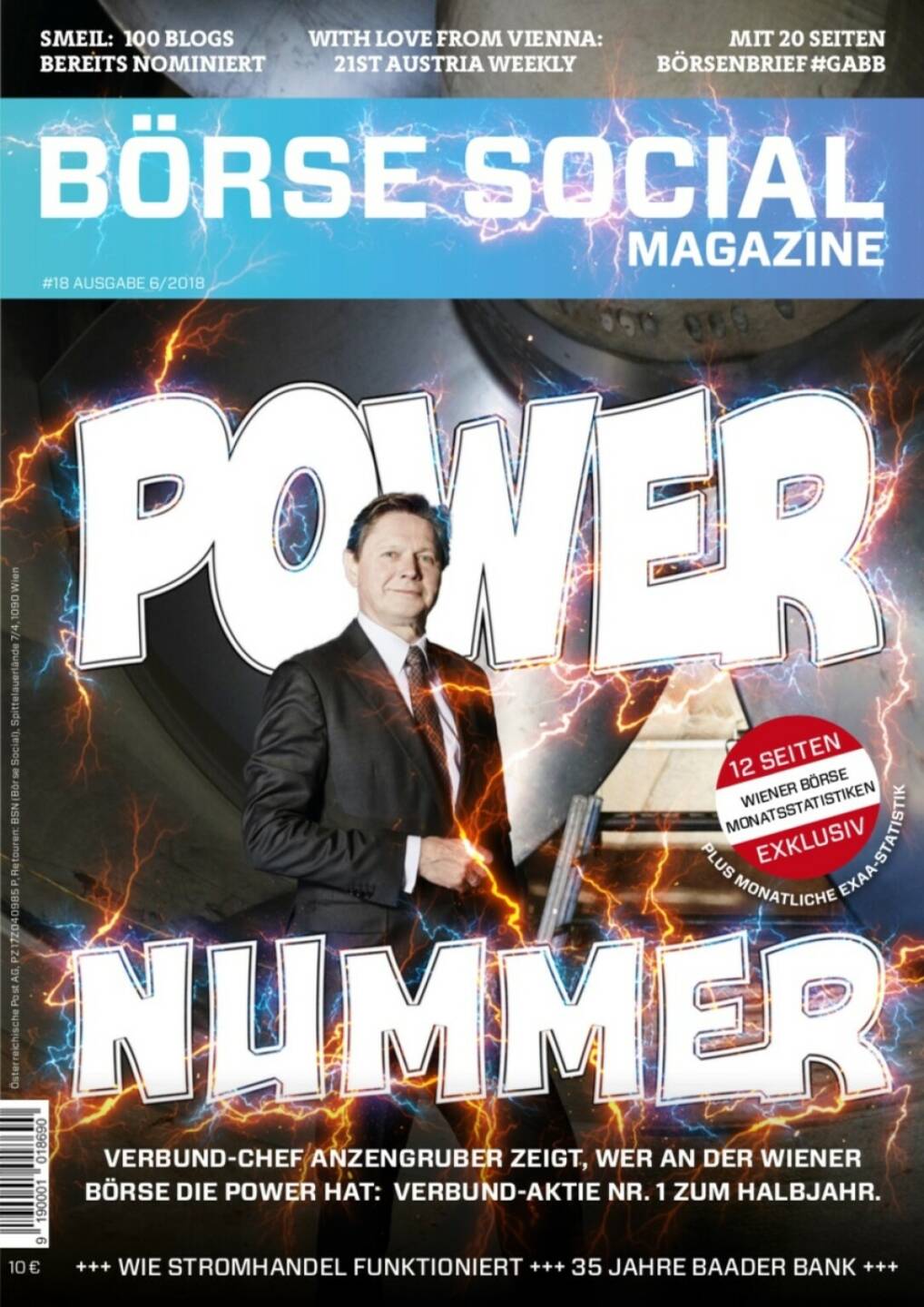 Magazine #18 - Juni 2018: Die Verbund-Aktie startete in 2018 so richtig durch, 2020 sollte sie nochmal die Nr. 1 im ATX werden, Wolfgang Anzengruber 2x auf dem Cover