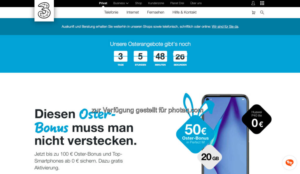 Hutchison Drei Austria GmbH (Bild: Screenshot Homepage Drei April 2021) (04.04.2021) 