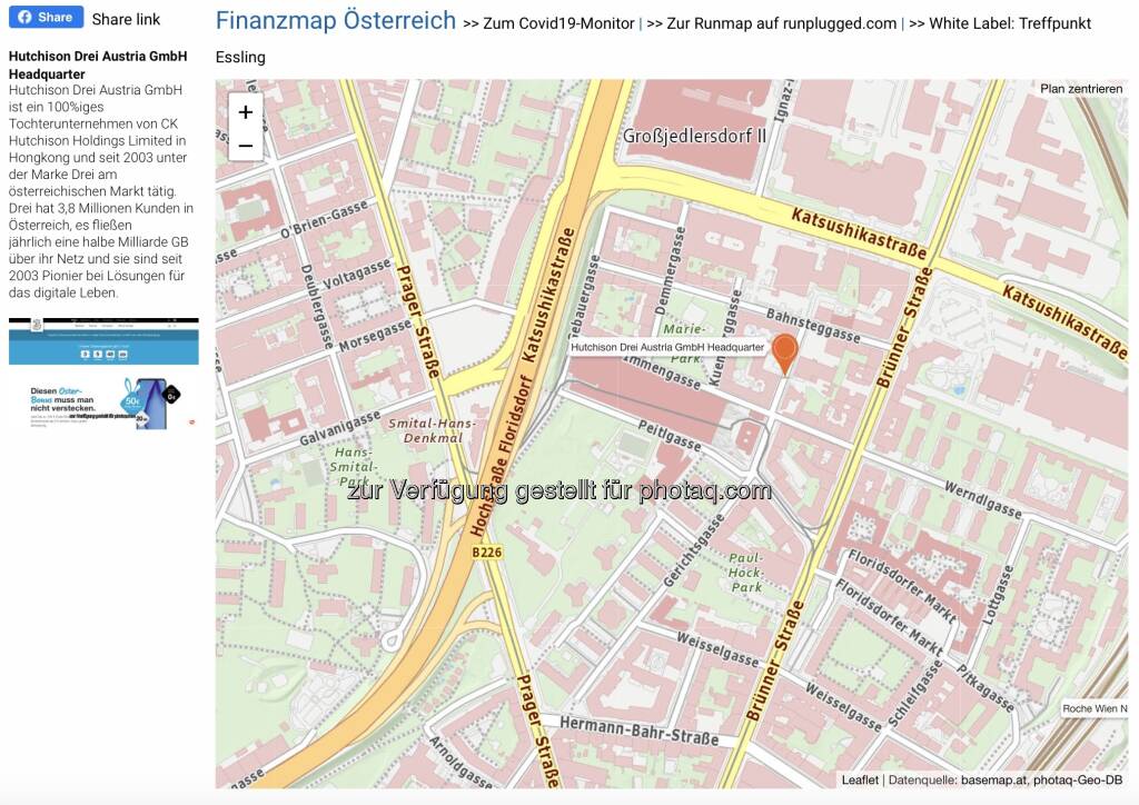Hutchison Drei Austria GmbH Headquarter auf http://www.boerse-social.com/finanzmap (07.04.2021) 