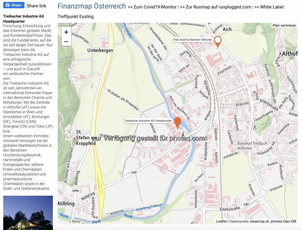 Treibacher Industrie AG Headquarter auf http://www.boerse-social.com/finanzmap (16.04.2021) 