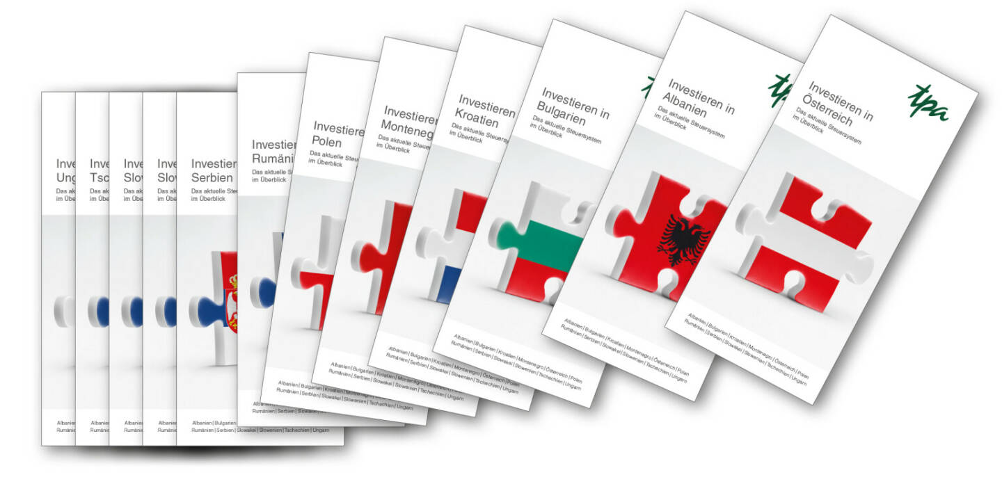 TPA: Neu erschienen: Länderübergreifende Broschüren-Reihe „Investieren in...“  mit allem Wissenswerten für die wirtschaftlichen Aktivitäten von in- und ausländischen Unternehmen für Österreich und elf weiteren Staaten Mittel- und Südosteuropas. Credit: Fotocredit:TPA