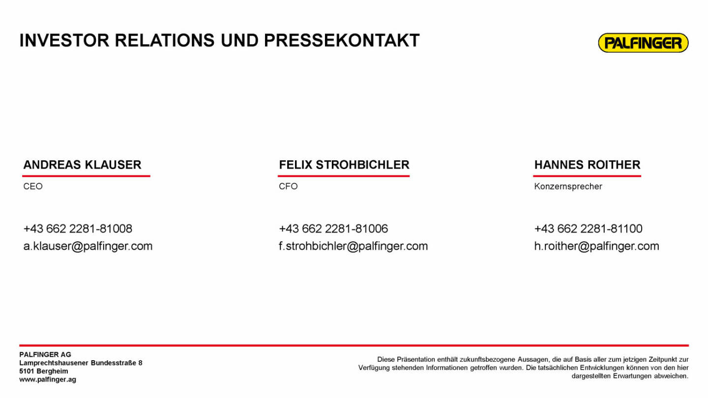 Palfinger - Investor Relations und Pressekontakt