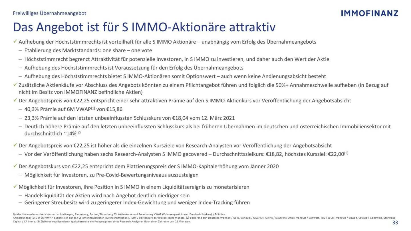 Immofinanz - Das Angebot ist für S Immo-Aktionäre attraktiv