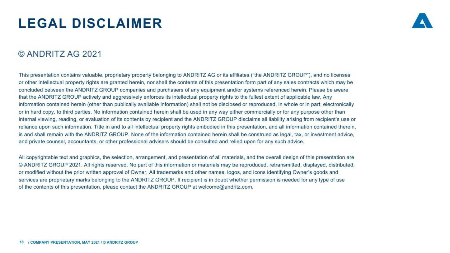 Andritz - Legal disclaimer