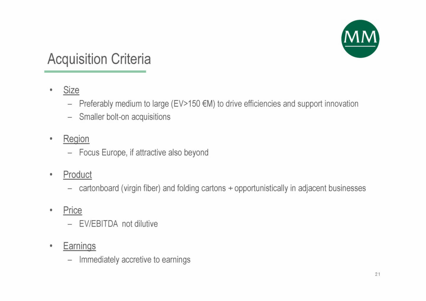 Mayr-Melnhof - Acquisition Criteria