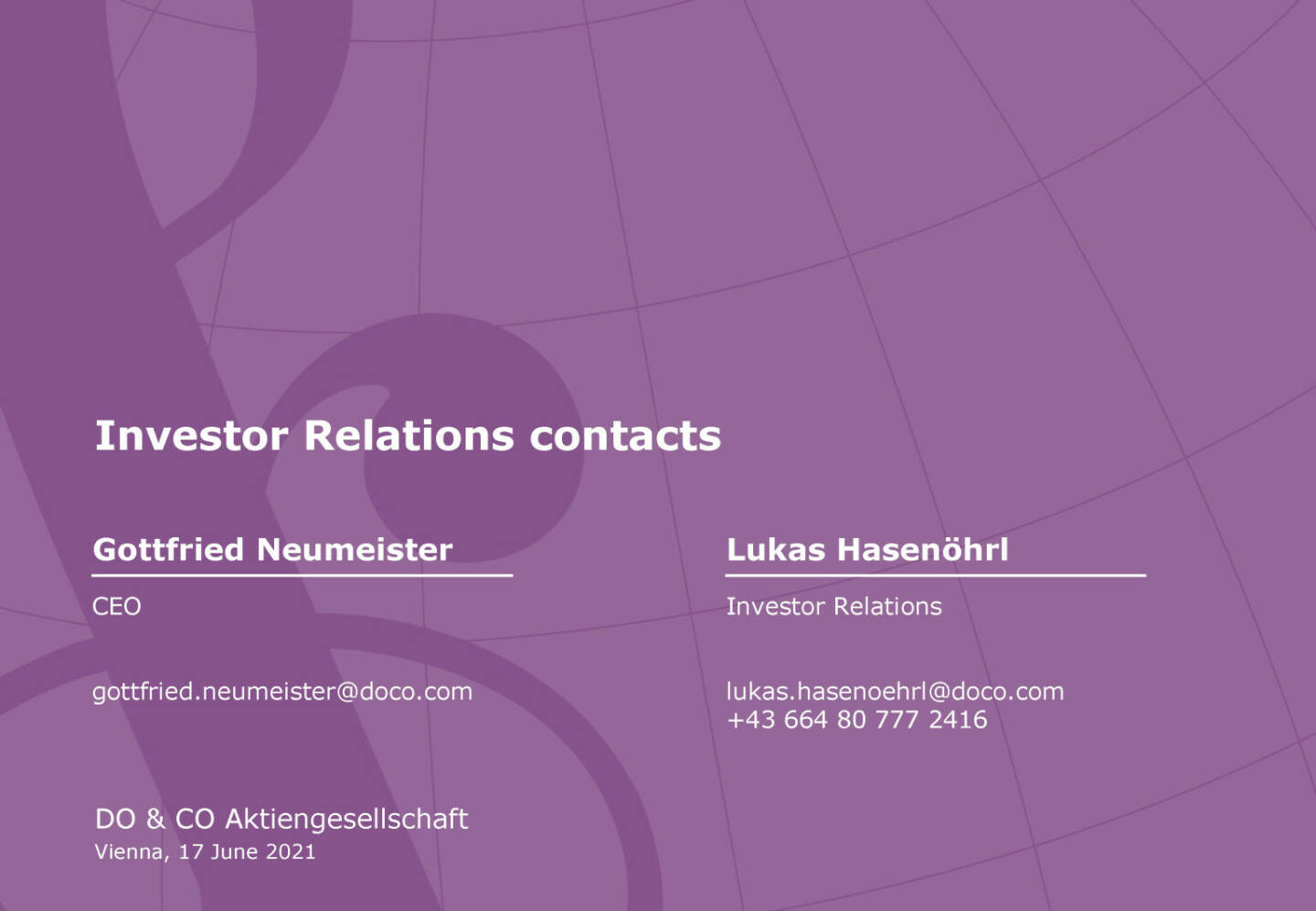 Do&Co - Investor Relations contacts