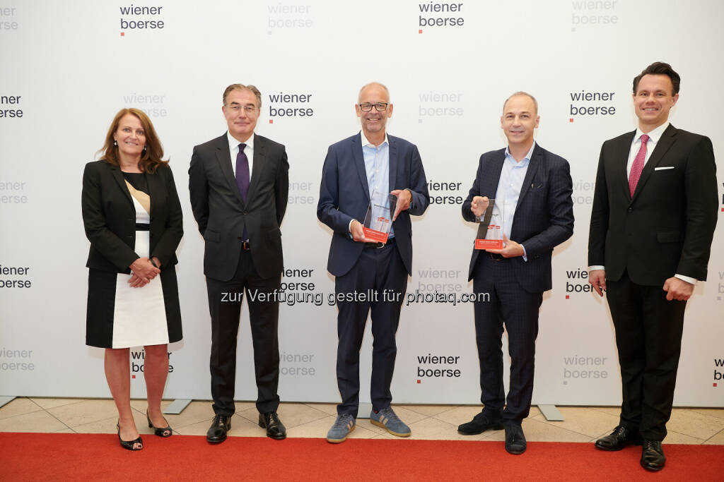 Andrea Herrmann, Fritz Mostböck (ÖVFA), Heimo Scheuch & Gerhard Hanke (Wienerberger), Christoph Boschan - Wiener Börse Preis 2021 (22.06.2021) 