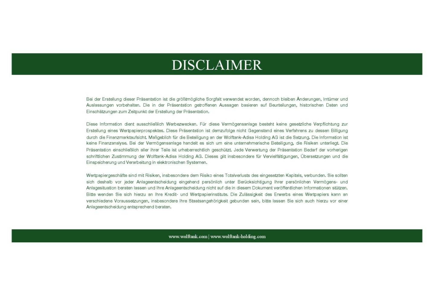 Wolftank - Disclaimer
