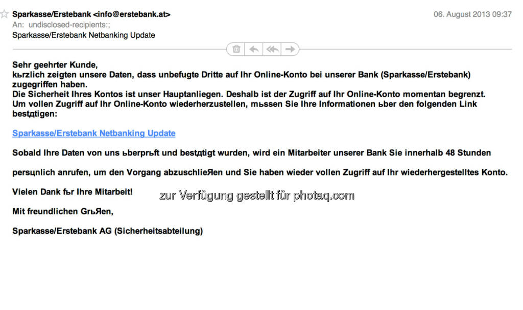 Erste Bank als Spamopfer (09.08.2013) 