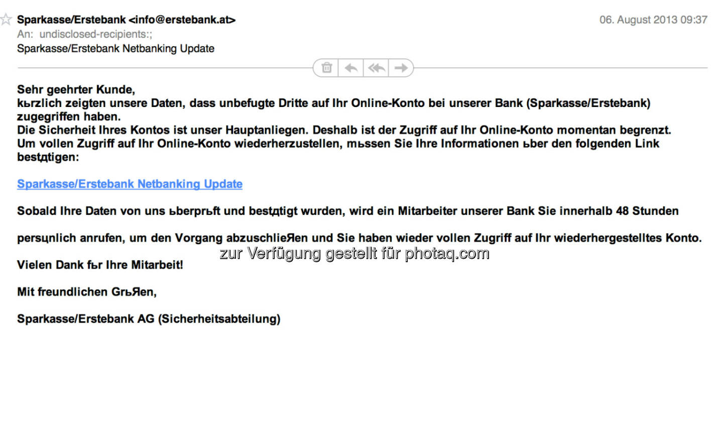 Erste Bank als Spamopfer