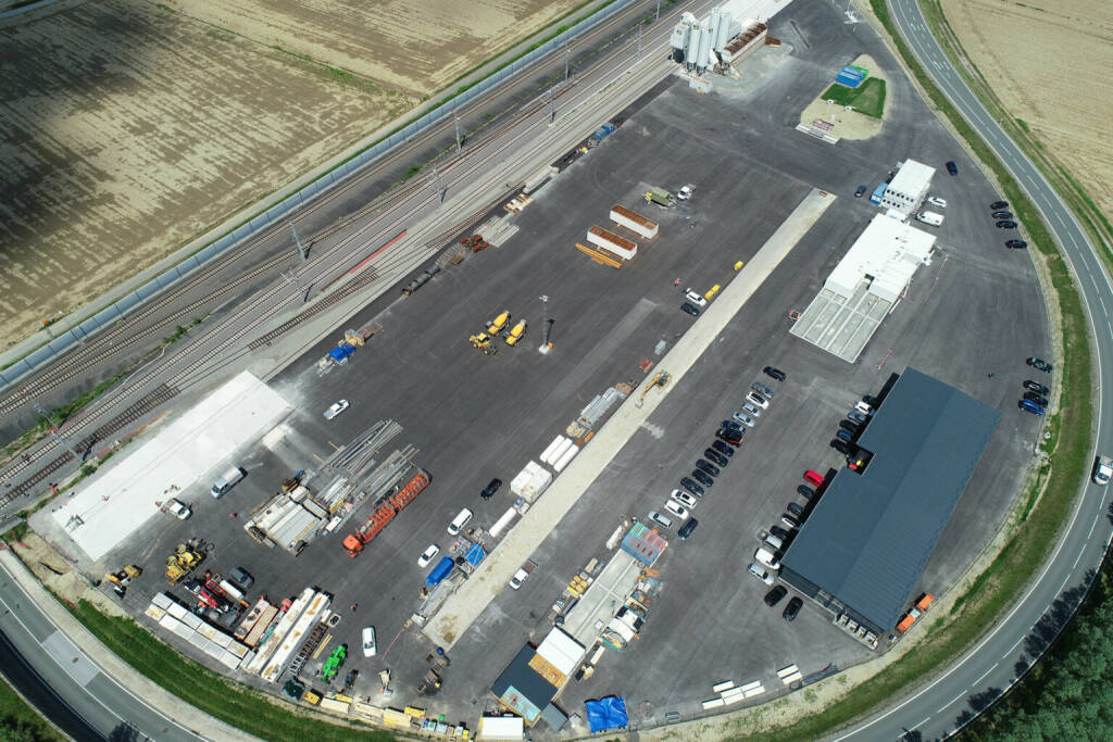 Die Baustelleneinrichtungsfläche am Koralmtunnel, die Rhomberg Bahntechnik und die Porr auch für die bahntechnische Ausrüstung nutzen wird. Credit: Rhomberg Bahntechnik GmbH, © Aussendung (13.07.2021) 