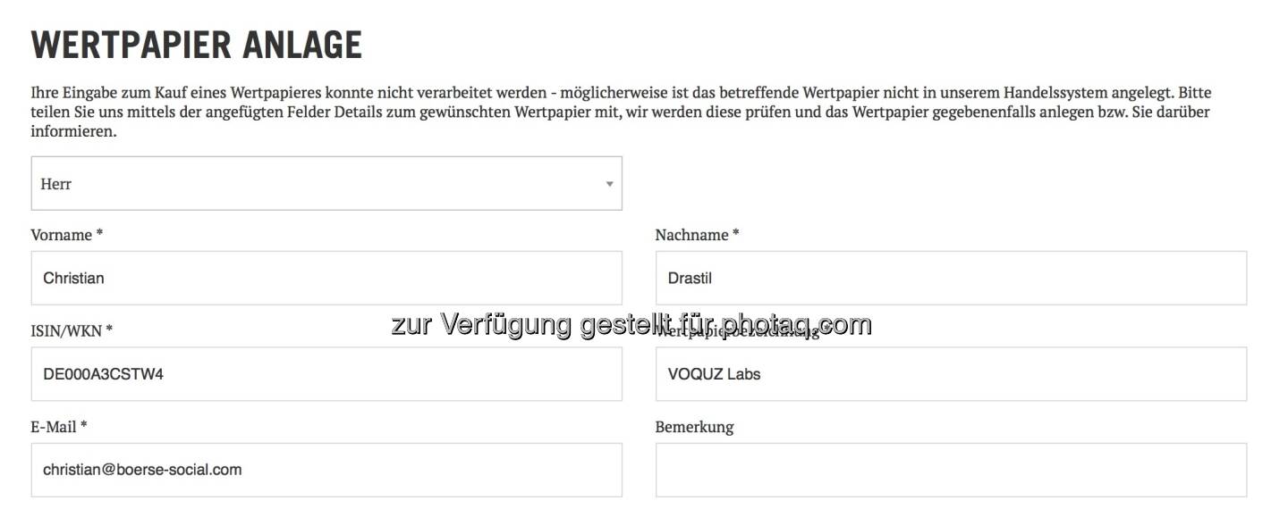 Voquz Labs Request bei dad.at