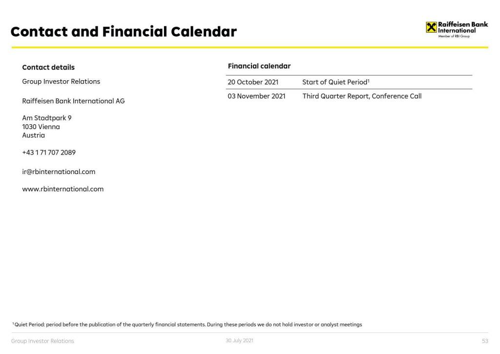 RBI - Contact and financial calendar (01.08.2021) 