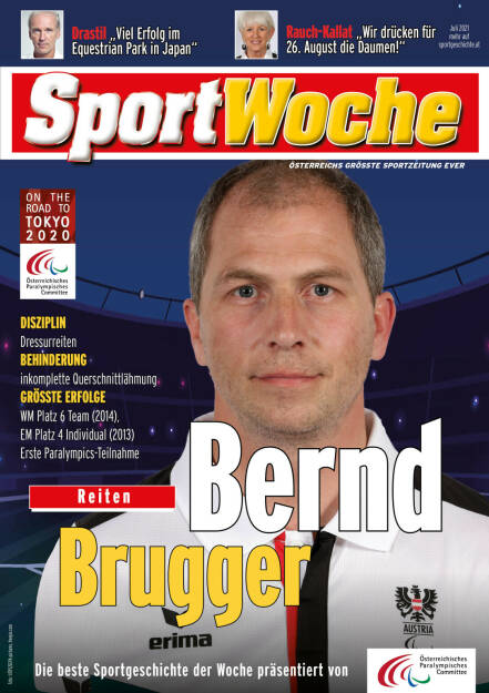 Bernd Brugger - Disziplin Dressurreiten, Behinderung inkomplette Querschnittlähmung, Größte Erfolge WM Platz 6 Team (2014), EM Platz 4 Individual (2013), Erste Paralympics-Teilnahme (22.08.2021) 
