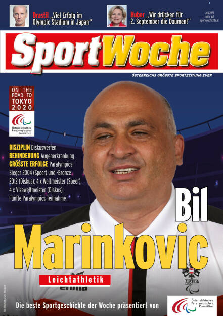 Bil Marinkovic - Disziplin Diskuswerfen, Behinderung Augenerkrankung, Größte Erfolge Paralympics-Sieger 2004 (Speer) und -Bronze 2012 (Diskus); 4 x Weltmeister (Speer), 4 x Vizeweltmeister (Diskus); Fünfte Paralympics-Teilnahme (22.08.2021) 